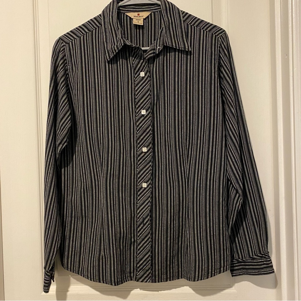 Woolrich Black & White Stripe Button Down Cotton Shirt